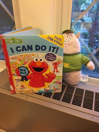 Library sleepover with elmo book