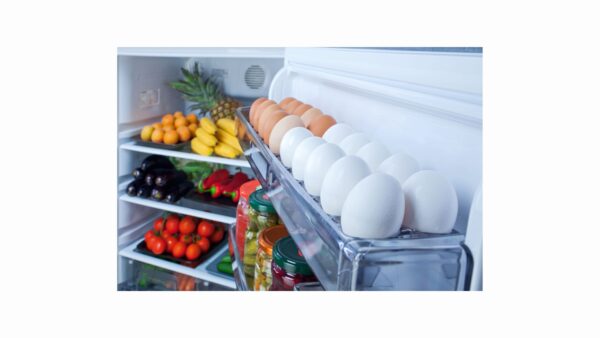 open refrigerator stocked with food