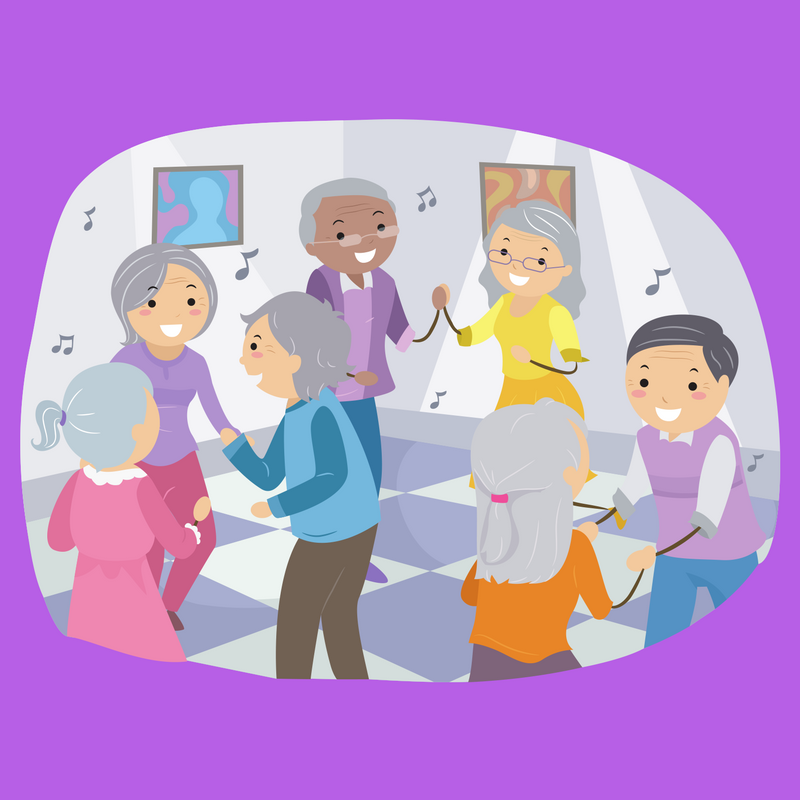 illustration of seniors involved in musical activity